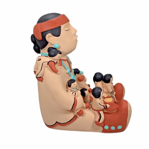 Signed Teissedre Navajo Pottery Storyteller Figurine 1986 6" Father 8 Kids VTG - Picture 5 of 11